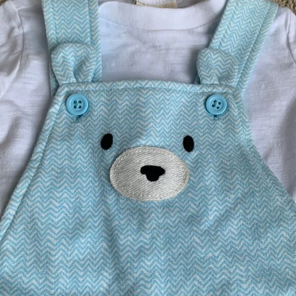 NWT 6-9 M Baby bear light blue overall bibs 2 piece outfit - Picture 2 of 6